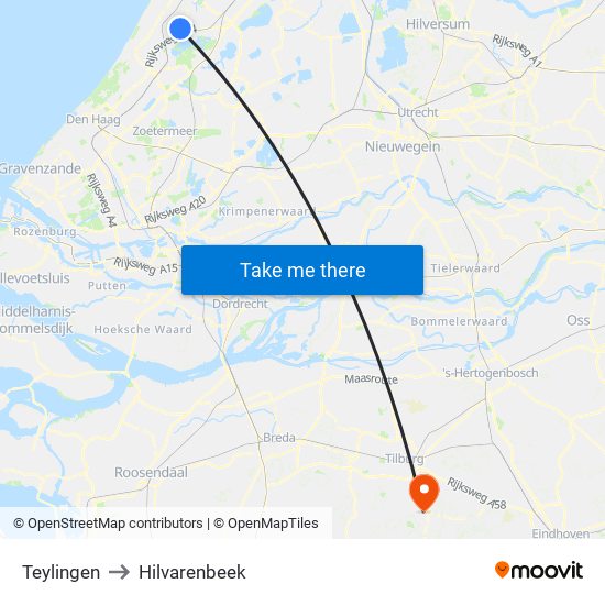 Teylingen to Hilvarenbeek map