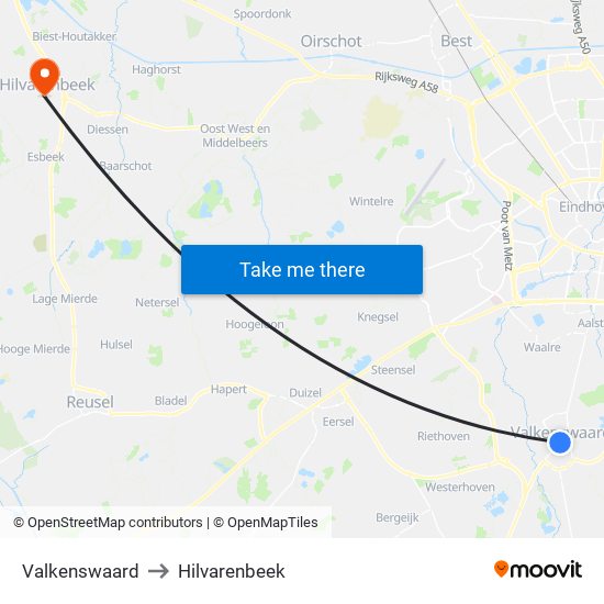 Valkenswaard to Hilvarenbeek map