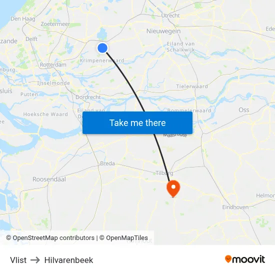 Vlist to Hilvarenbeek map