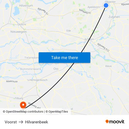 Voorst to Hilvarenbeek map