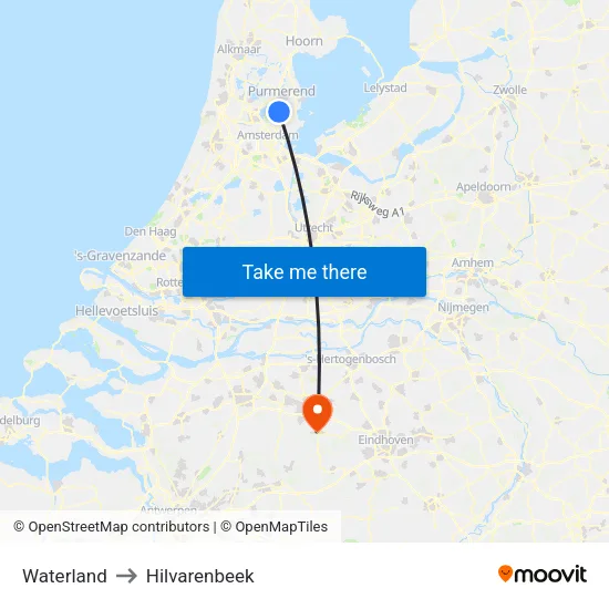 Waterland to Hilvarenbeek map