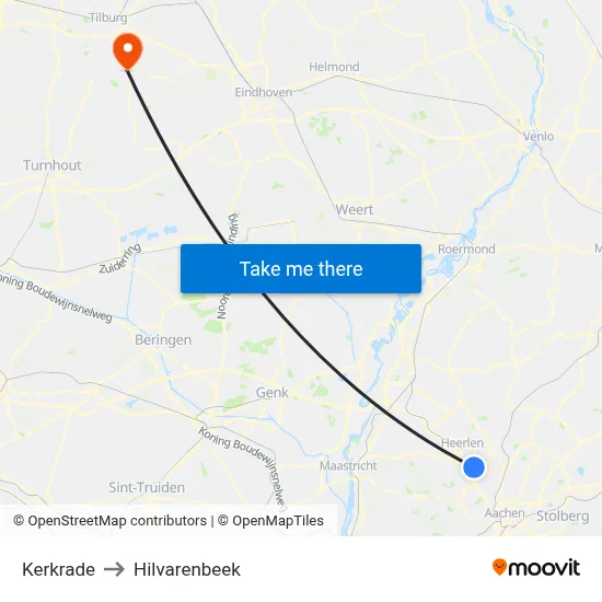 Kerkrade to Hilvarenbeek map