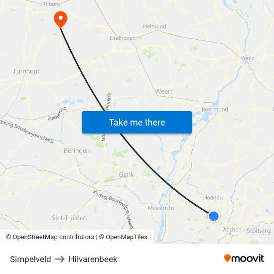 Simpelveld to Hilvarenbeek map