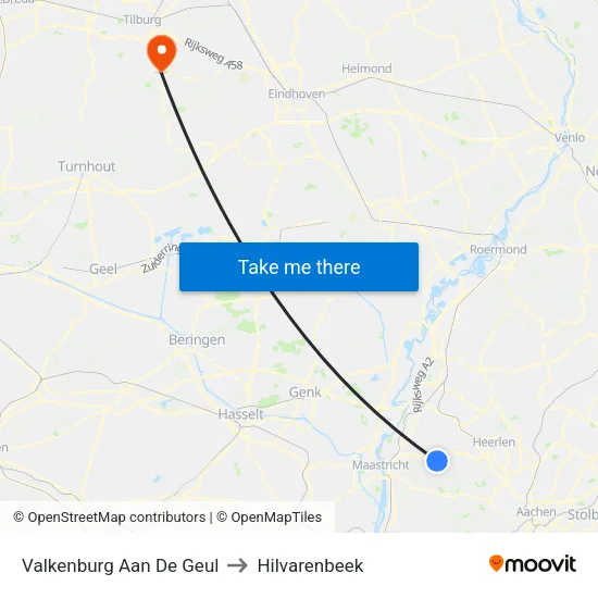 Valkenburg Aan De Geul to Hilvarenbeek map