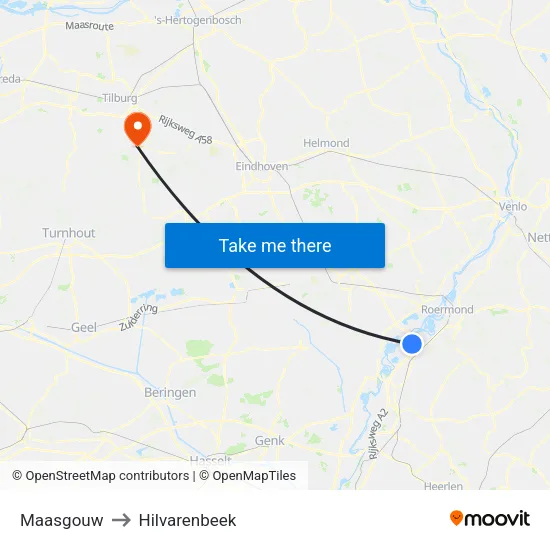 Maasgouw to Hilvarenbeek map
