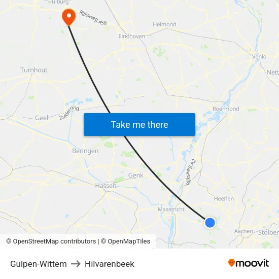 Gulpen-Wittem to Hilvarenbeek map