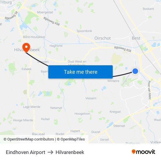Eindhoven Airport to Hilvarenbeek map