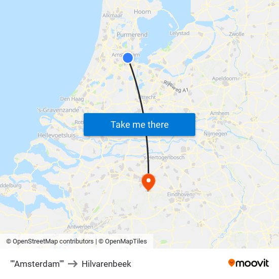 ""Amsterdam"" to Hilvarenbeek map