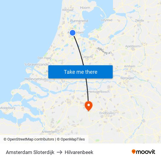 Amsterdam Sloterdijk to Hilvarenbeek map