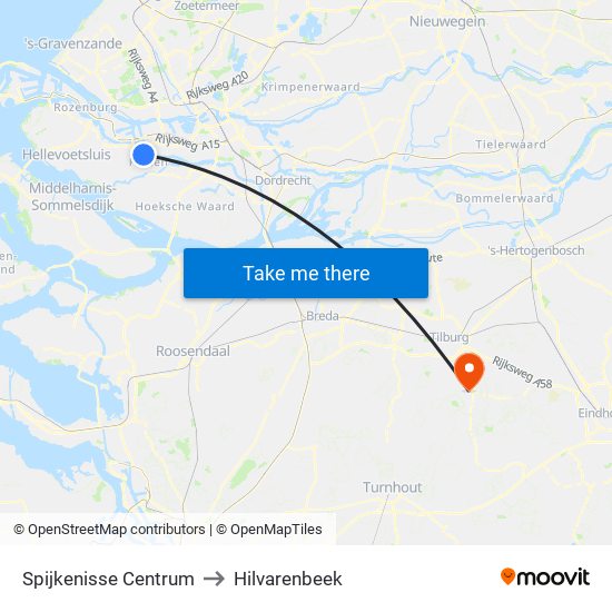 Spijkenisse Centrum to Hilvarenbeek map