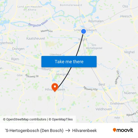 'S-Hertogenbosch (Den Bosch) to Hilvarenbeek map