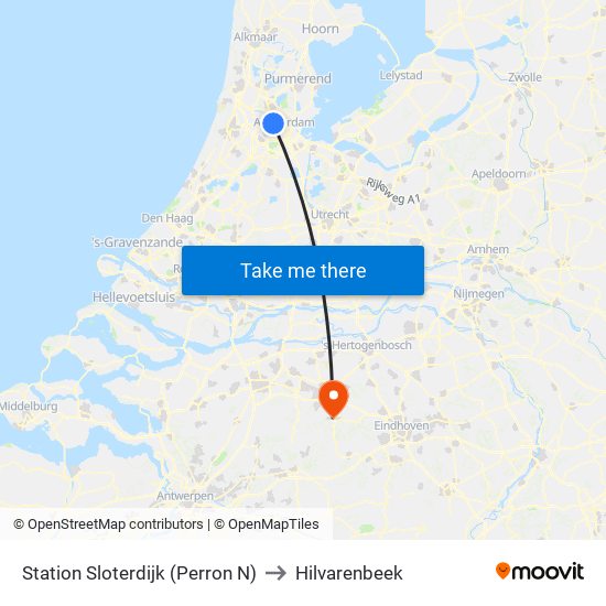 Station Sloterdijk (Perron N) to Hilvarenbeek map