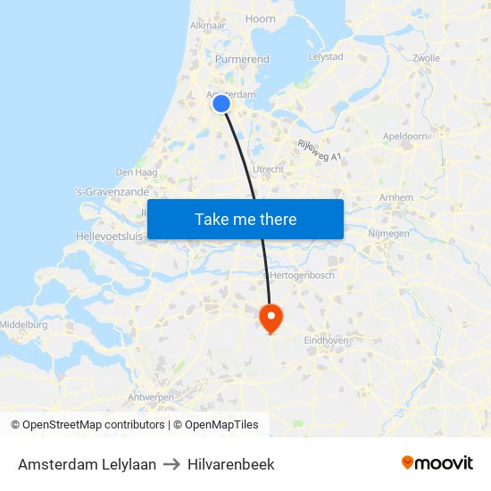 Amsterdam Lelylaan to Hilvarenbeek map