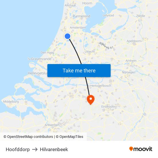 Hoofddorp to Hilvarenbeek map