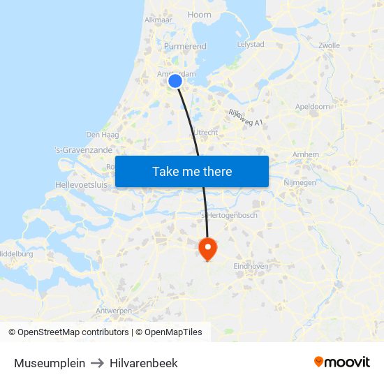 Museumplein to Hilvarenbeek map