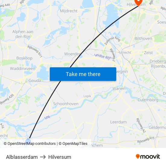 Alblasserdam to Hilversum map