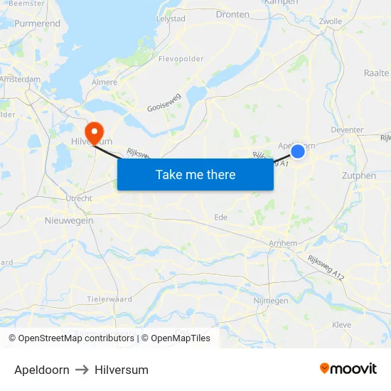 Apeldoorn to Hilversum map