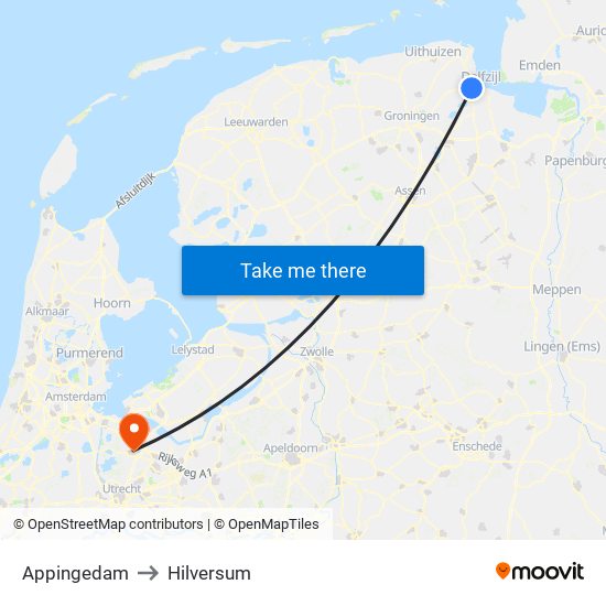 Appingedam to Hilversum map