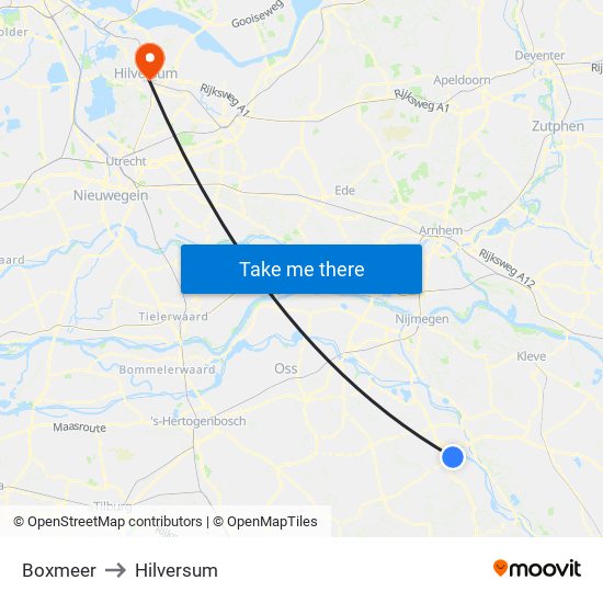 Boxmeer to Hilversum map