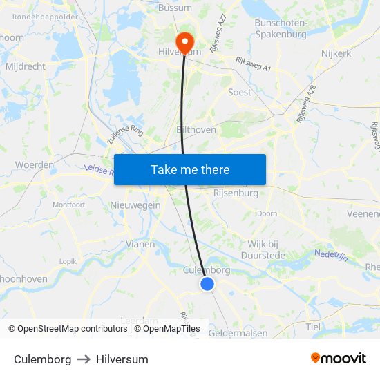 Culemborg to Hilversum map