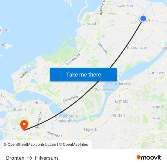 Dronten to Hilversum map