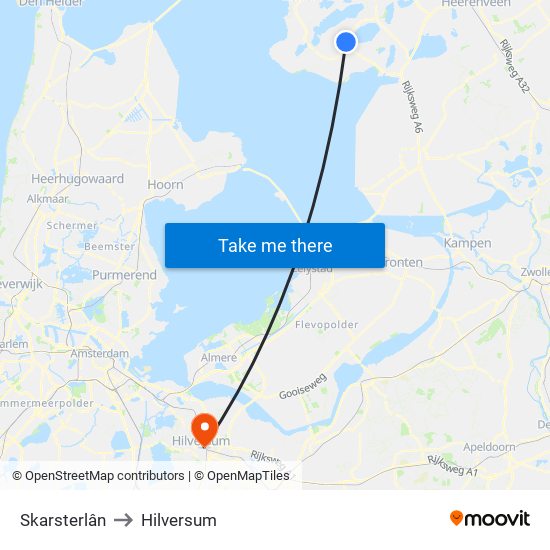 Skarsterlân to Hilversum map