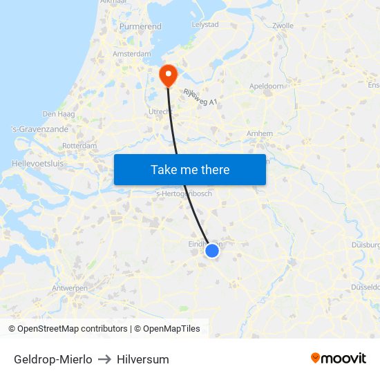 Geldrop-Mierlo to Hilversum map
