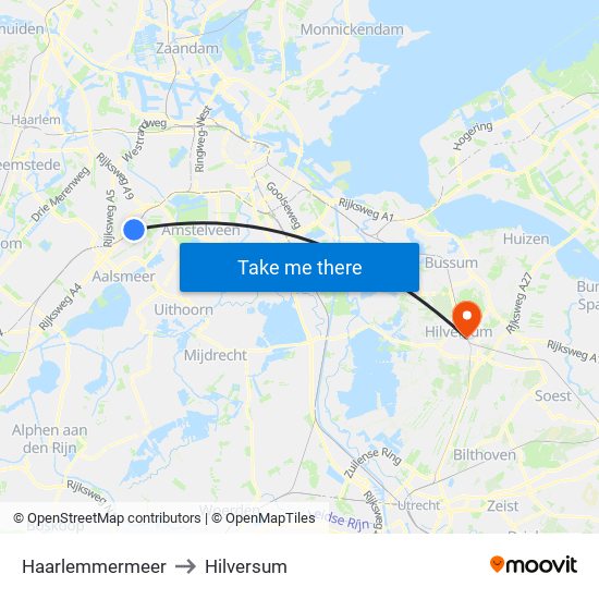 Haarlemmermeer to Hilversum map