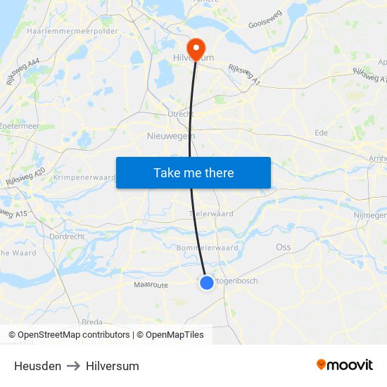 Heusden to Hilversum map