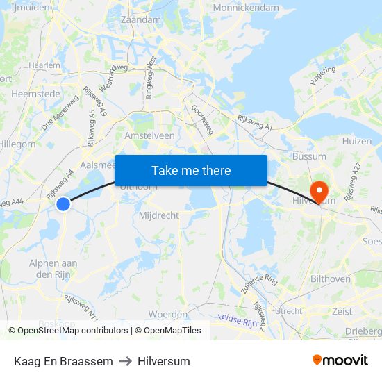 Kaag En Braassem to Hilversum map