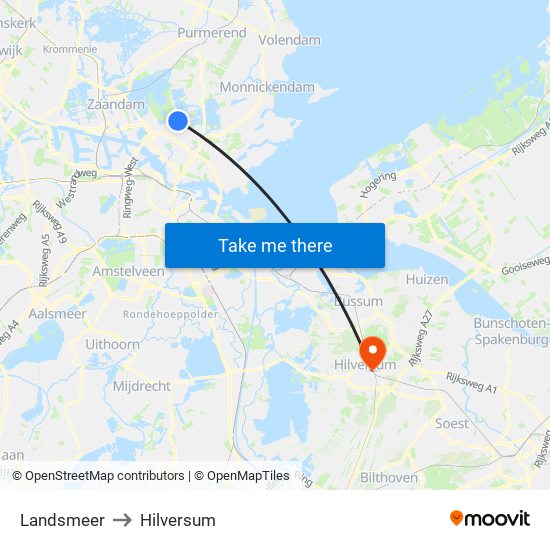 Landsmeer to Hilversum map