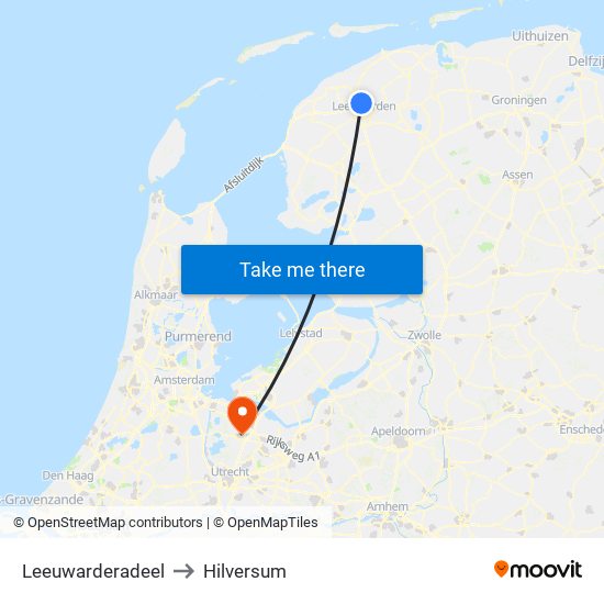 Leeuwarderadeel to Hilversum map