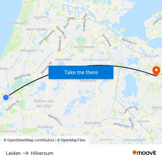 Leiden to Hilversum map