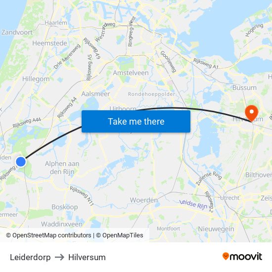 Leiderdorp to Hilversum map