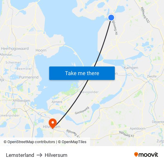 Lemsterland to Hilversum map