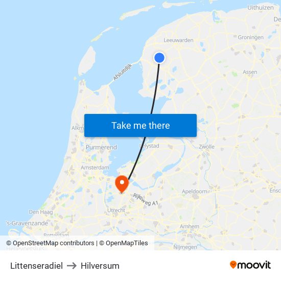 Littenseradiel to Hilversum map