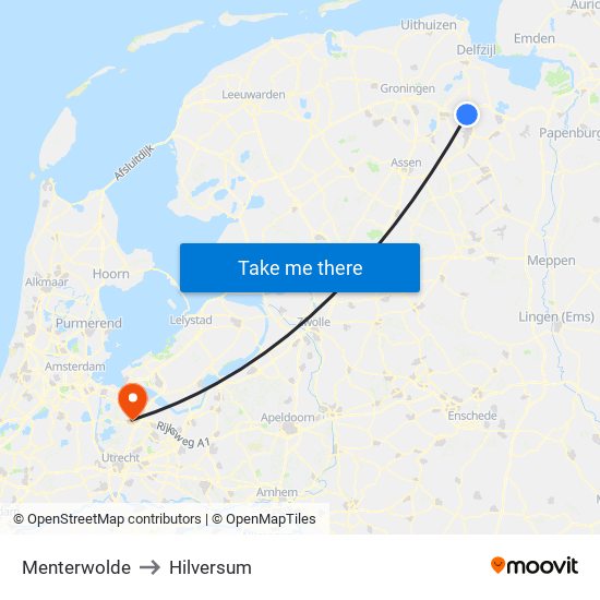 Menterwolde to Hilversum map