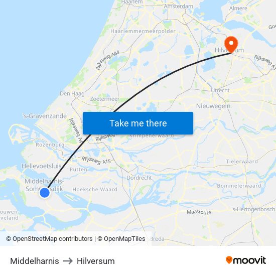 Middelharnis to Hilversum map