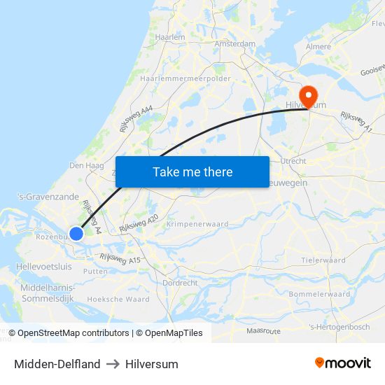 Midden-Delfland to Hilversum map