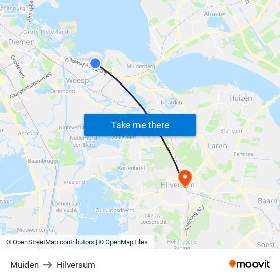 Muiden to Hilversum map