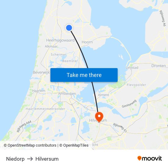 Niedorp to Hilversum map