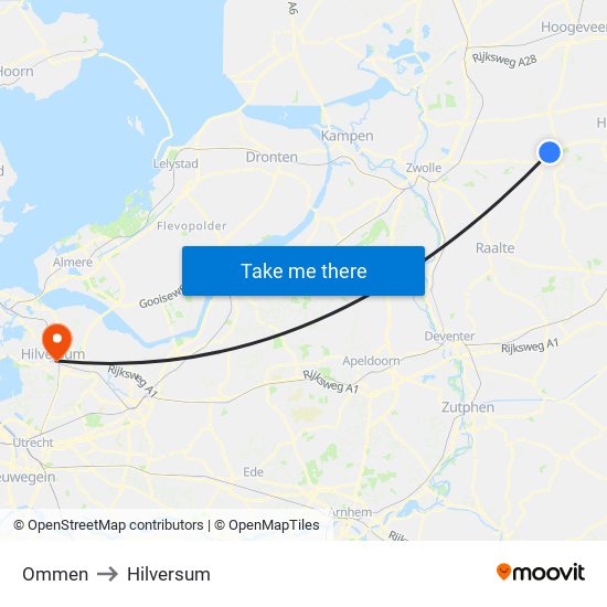 Ommen to Hilversum map