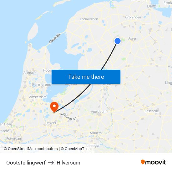 Ooststellingwerf to Hilversum map