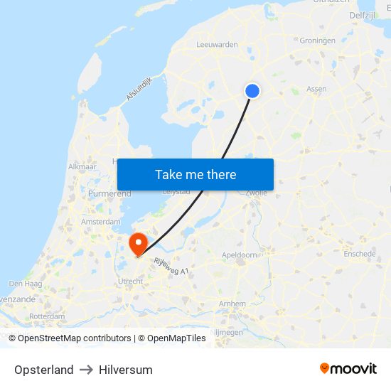 Opsterland to Hilversum map