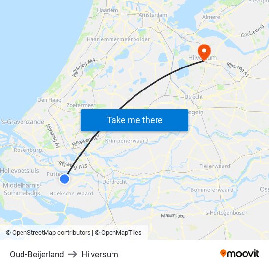 Oud-Beijerland to Hilversum map