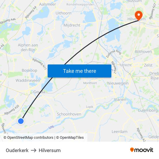 Ouderkerk to Hilversum map