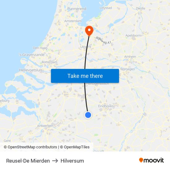 Reusel-De Mierden to Hilversum map