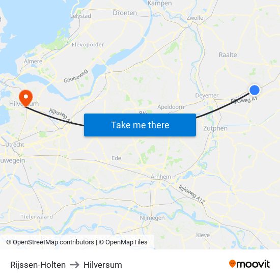 Rijssen-Holten to Hilversum map