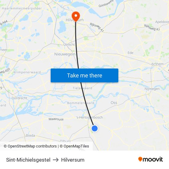 Sint-Michielsgestel to Hilversum map