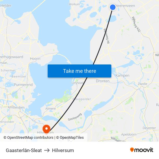 Gaasterlân-Sleat to Hilversum map